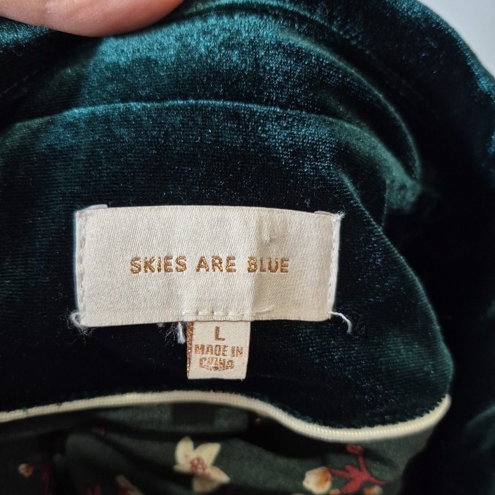 Skies Are Blue Velvet Duster Jacket Size Large Emerald Green Long Blazer Holiday - Picture 7 of 13